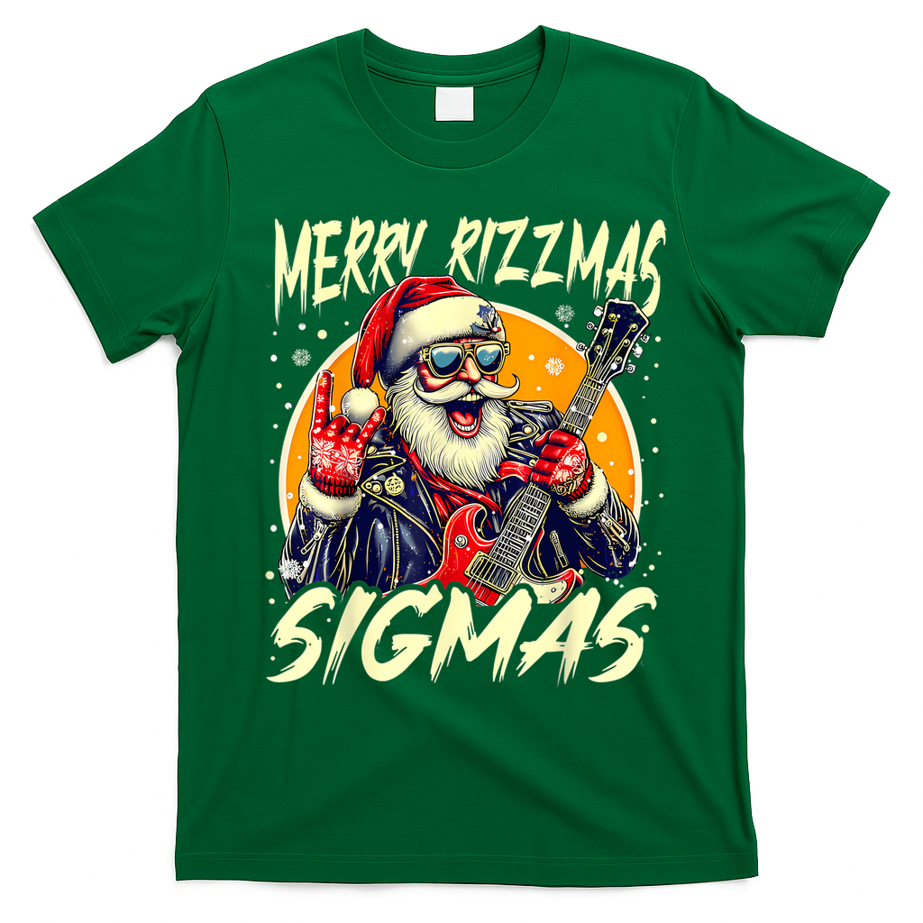 Merry Rizzmas Christmas Rizz Cool Santa Sunglasses Xmas T-Shirt - Irish Green