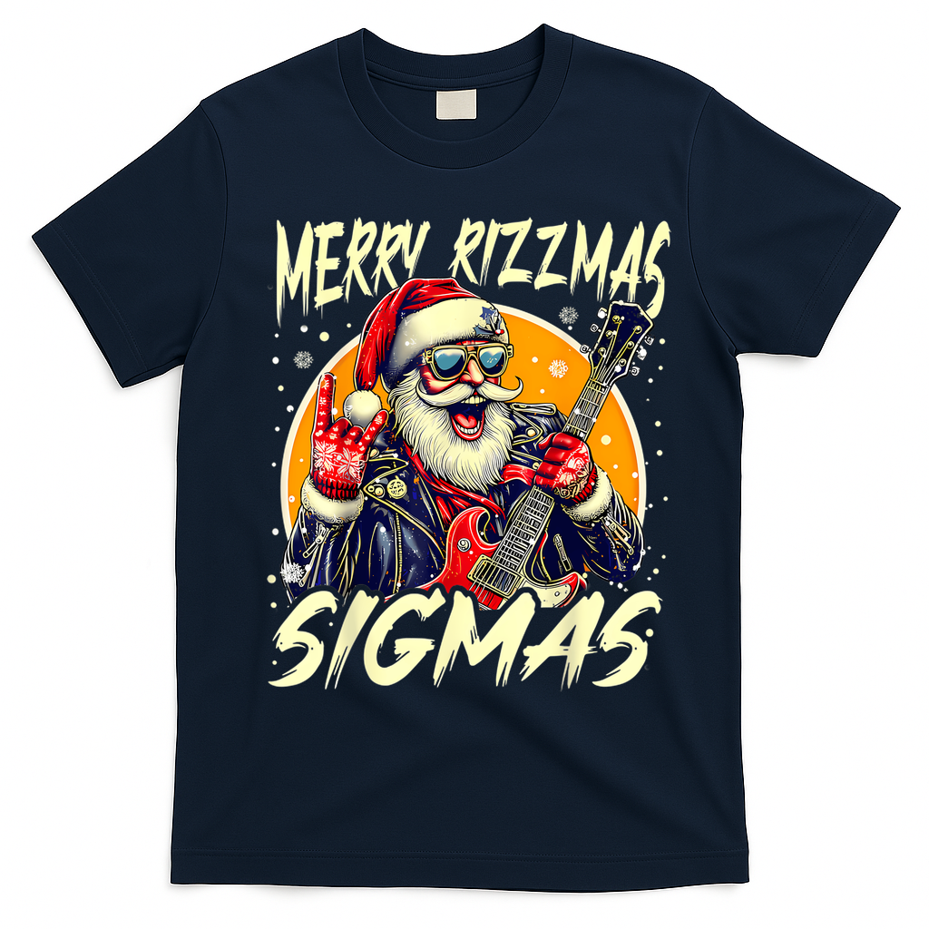 Merry Rizzmas Christmas Rizz Cool Santa Sunglasses Xmas T-Shirt - Navy Blue