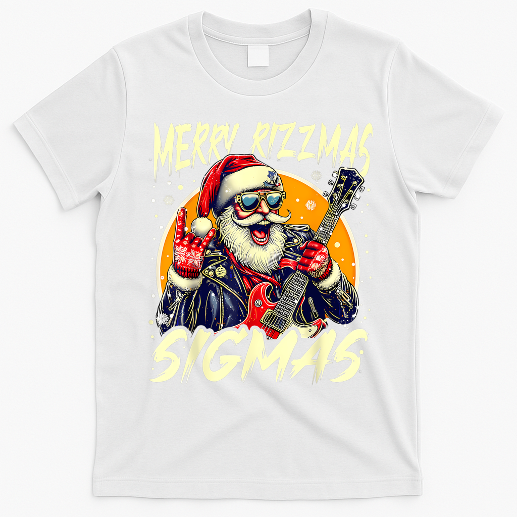 Merry Rizzmas Christmas Rizz Cool Santa Sunglasses Xmas T-Shirt - White