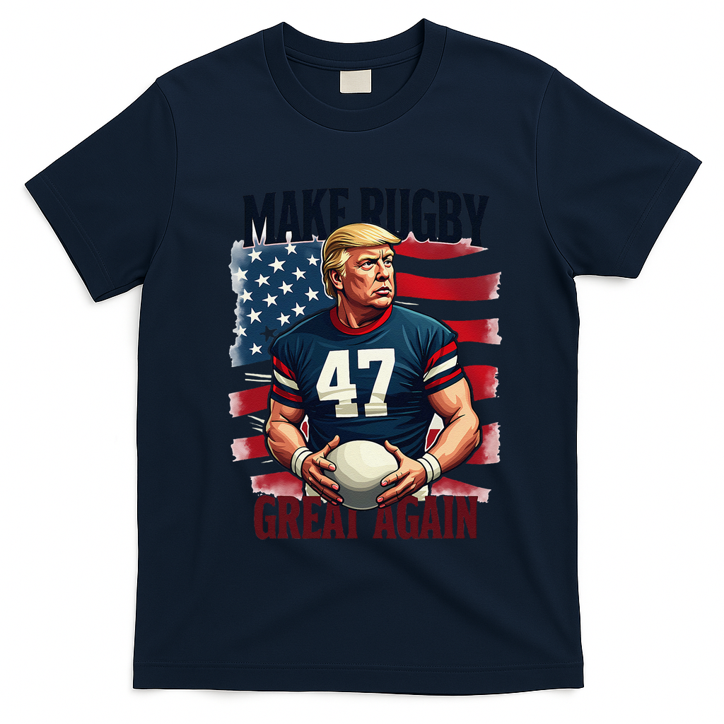 Make Rugby Great Again Funny Rugby Fans Vintage Trump T-Shirt - Navy Blue