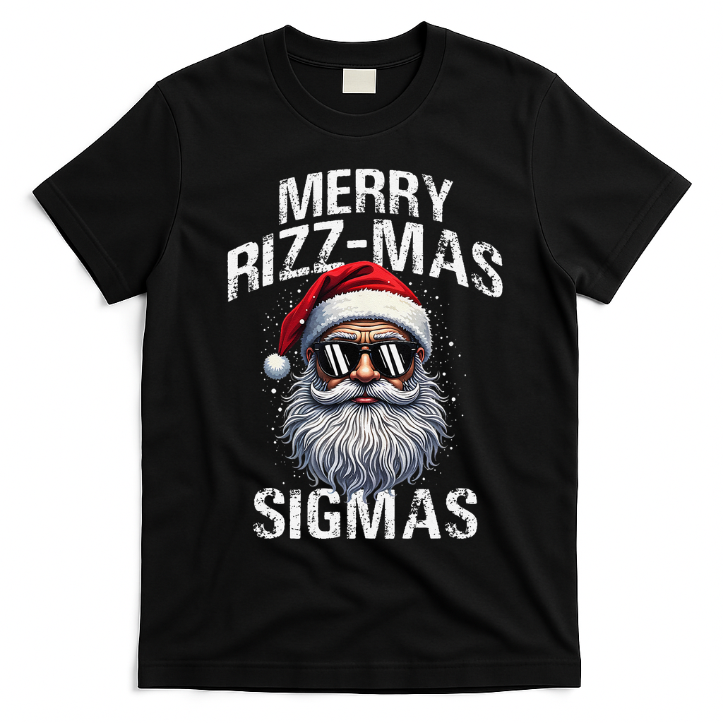 Merry Rizzmas Sigmas Gen Alpha Funny Christmas Santa Claus Gift T-Shirt - Black
