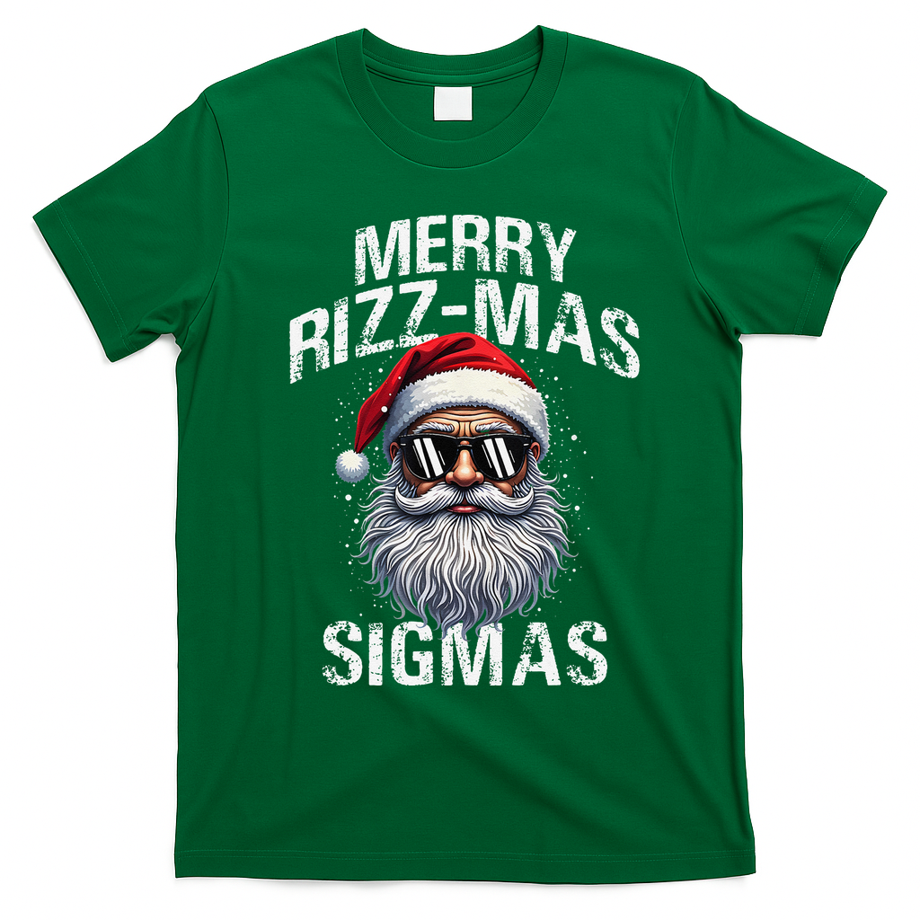 Merry Rizzmas Sigmas Gen Alpha Funny Christmas Santa Claus Gift T-Shirt - Irish Green