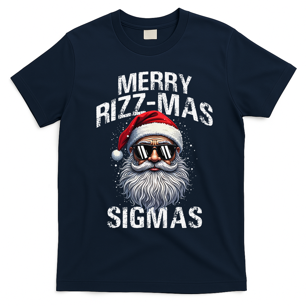 Merry Rizzmas Sigmas Gen Alpha Funny Christmas Santa Claus Gift T-Shirt - Navy Blue