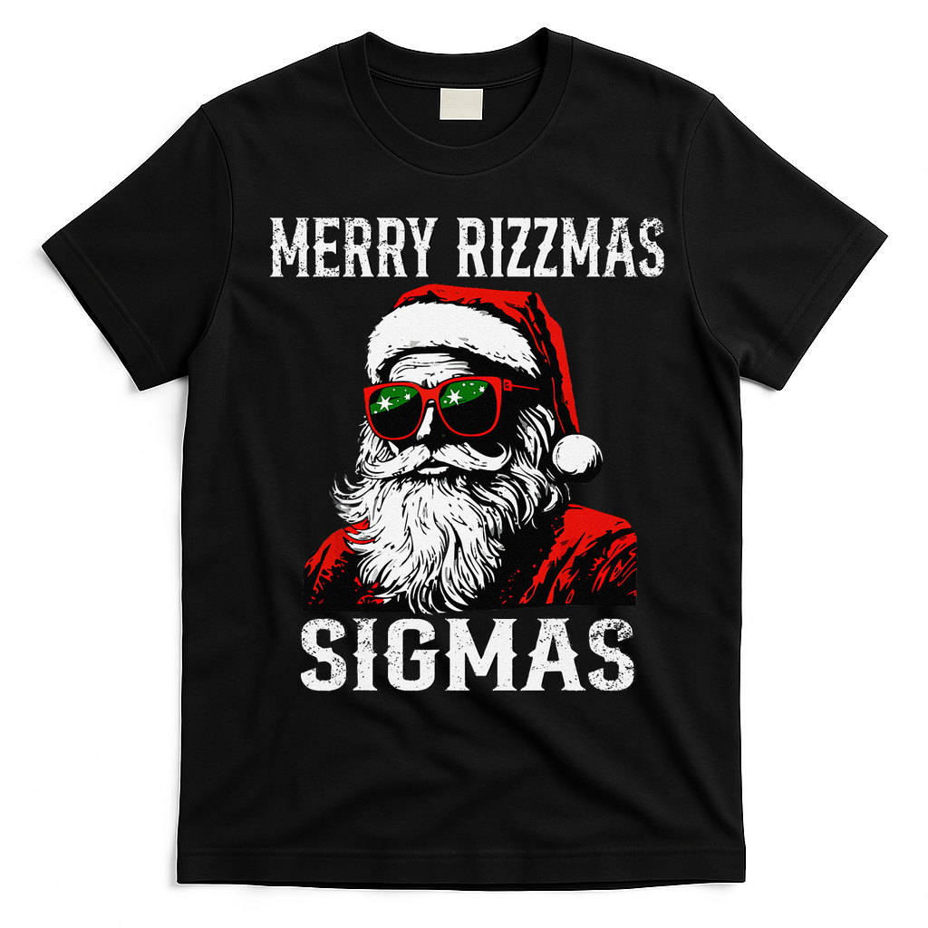 Merry Rizzmas Teens School Retro Christmas Santa Claus T-Shirt - Black