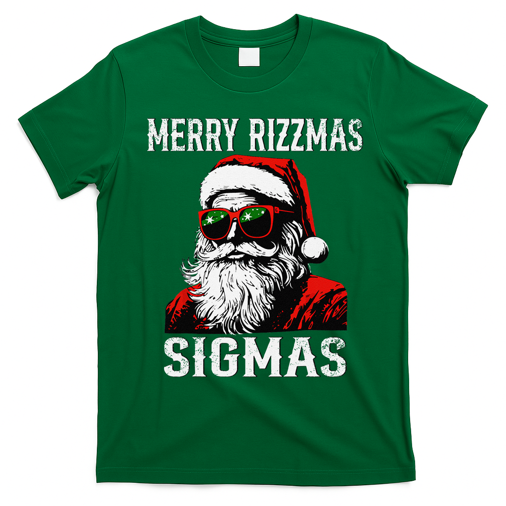 Merry Rizzmas Teens School Retro Christmas Santa Claus T-Shirt - Irish Green