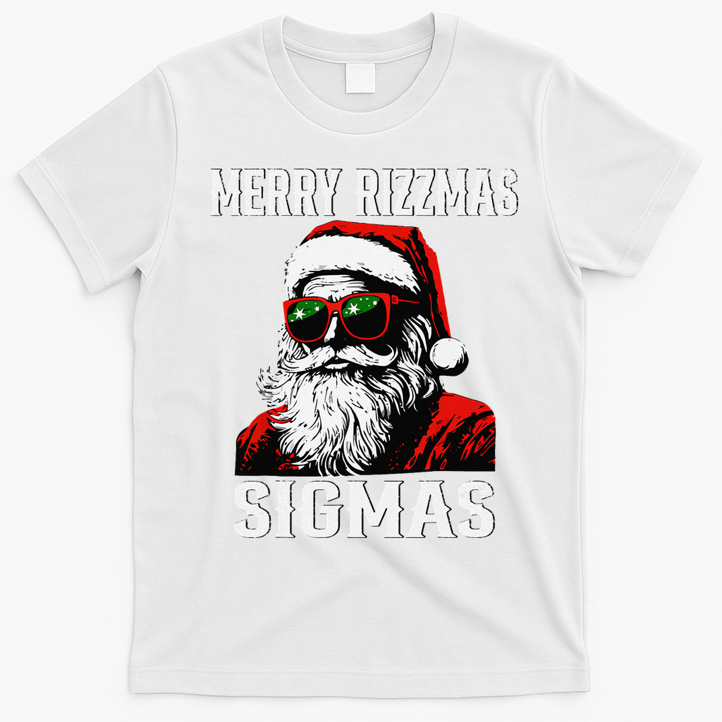 Merry Rizzmas Teens School Retro Christmas Santa Claus T-Shirt - White