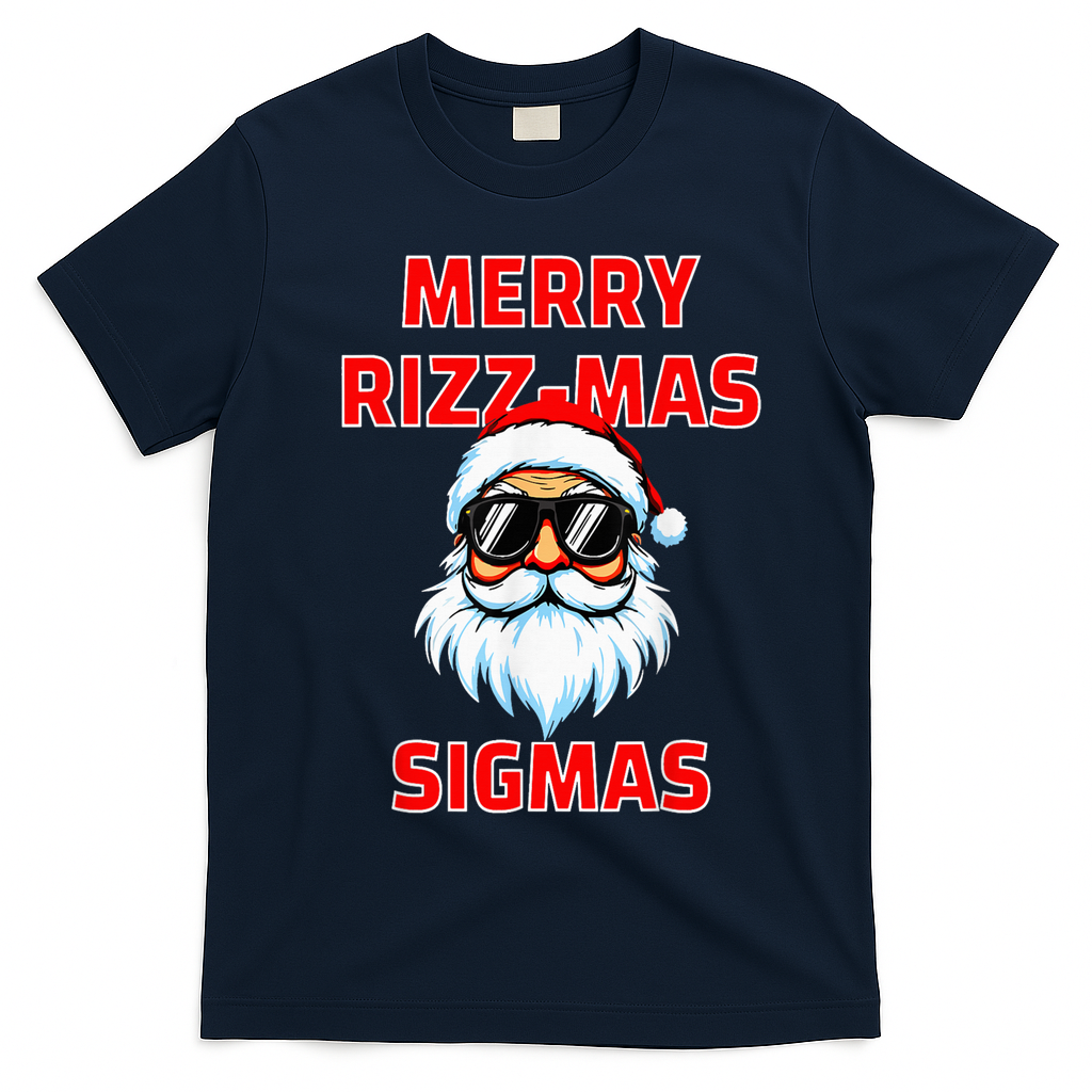 Merry Riz Z Mas Sigmas Santa Claus Merry Christmas T-Shirt - Navy Blue