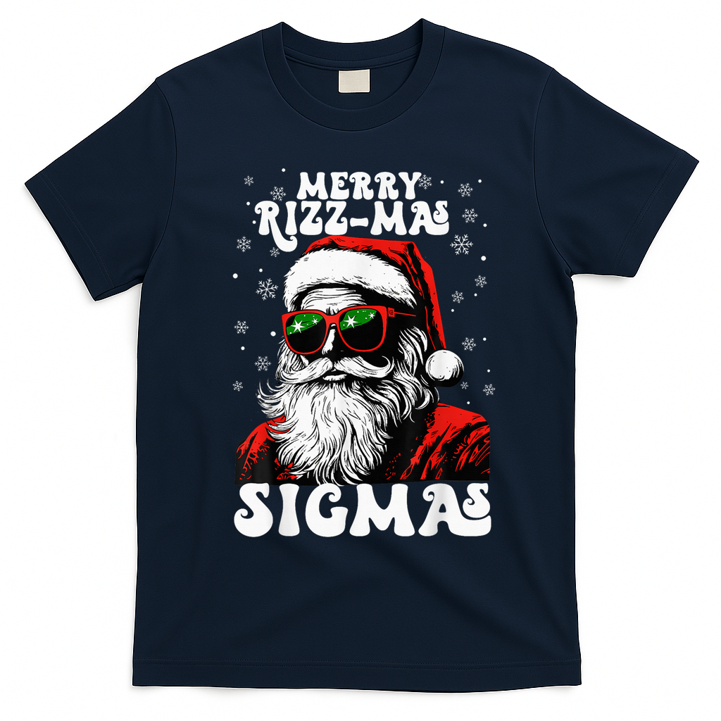 Merry Riz Z Mas Sigmas Funny Gen Alpha Xmas Santa Christmas T-Shirt - Navy Blue