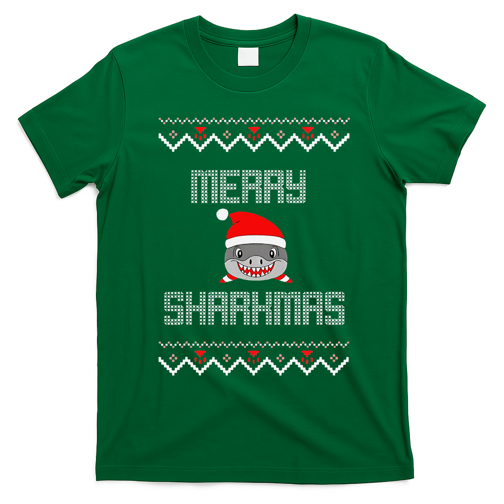 Merry Sharkmas Christmas Funny Shark Ugly Xmas T-Shirt - Irish Green