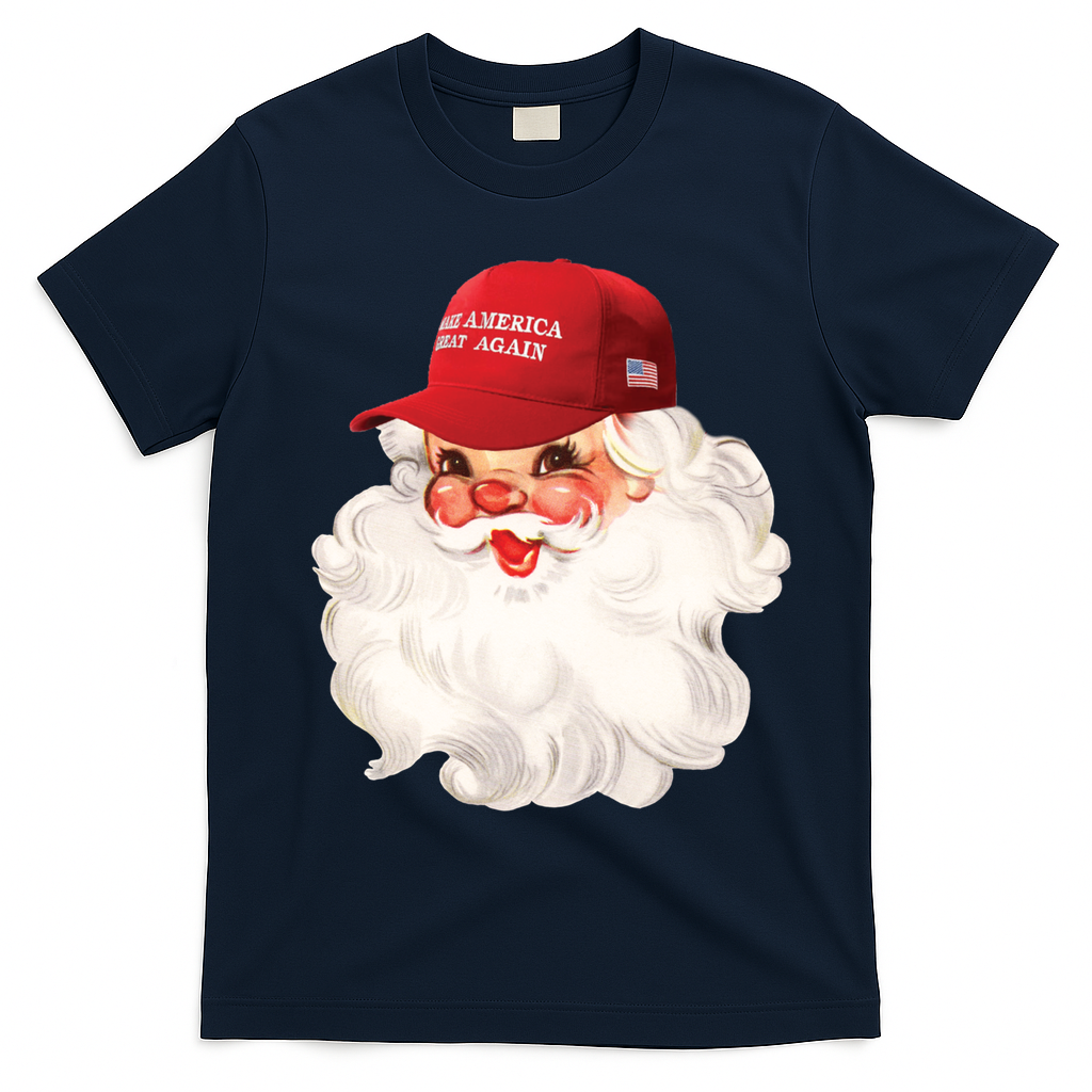 Maga Santa Retro Santa Maga Hat Funny Trump Christmas Gift T-Shirt - Navy Blue