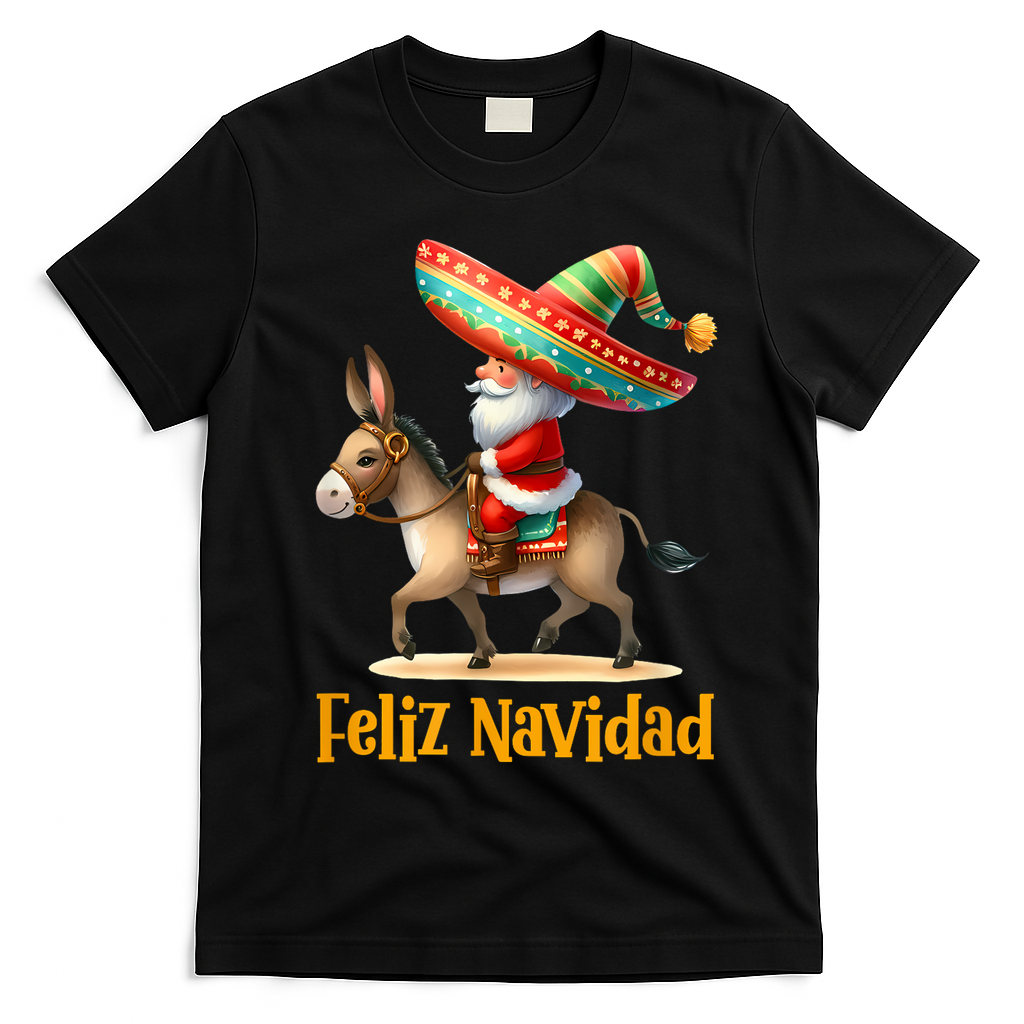 Mexican Santa Riding Donkey Christmas Navidad Mexicana T-Shirt - Black