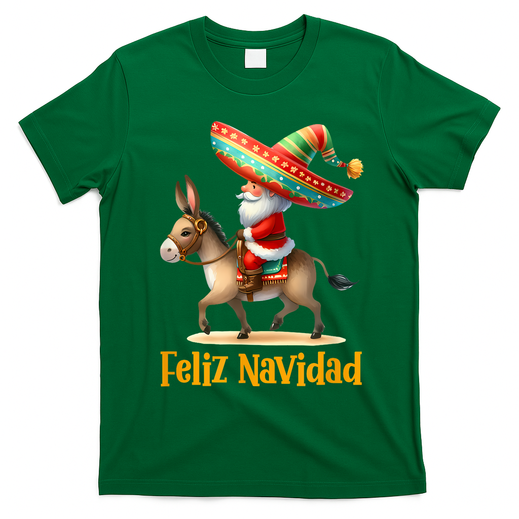 Mexican Santa Riding Donkey Christmas Navidad Mexicana T-Shirt - Irish Green