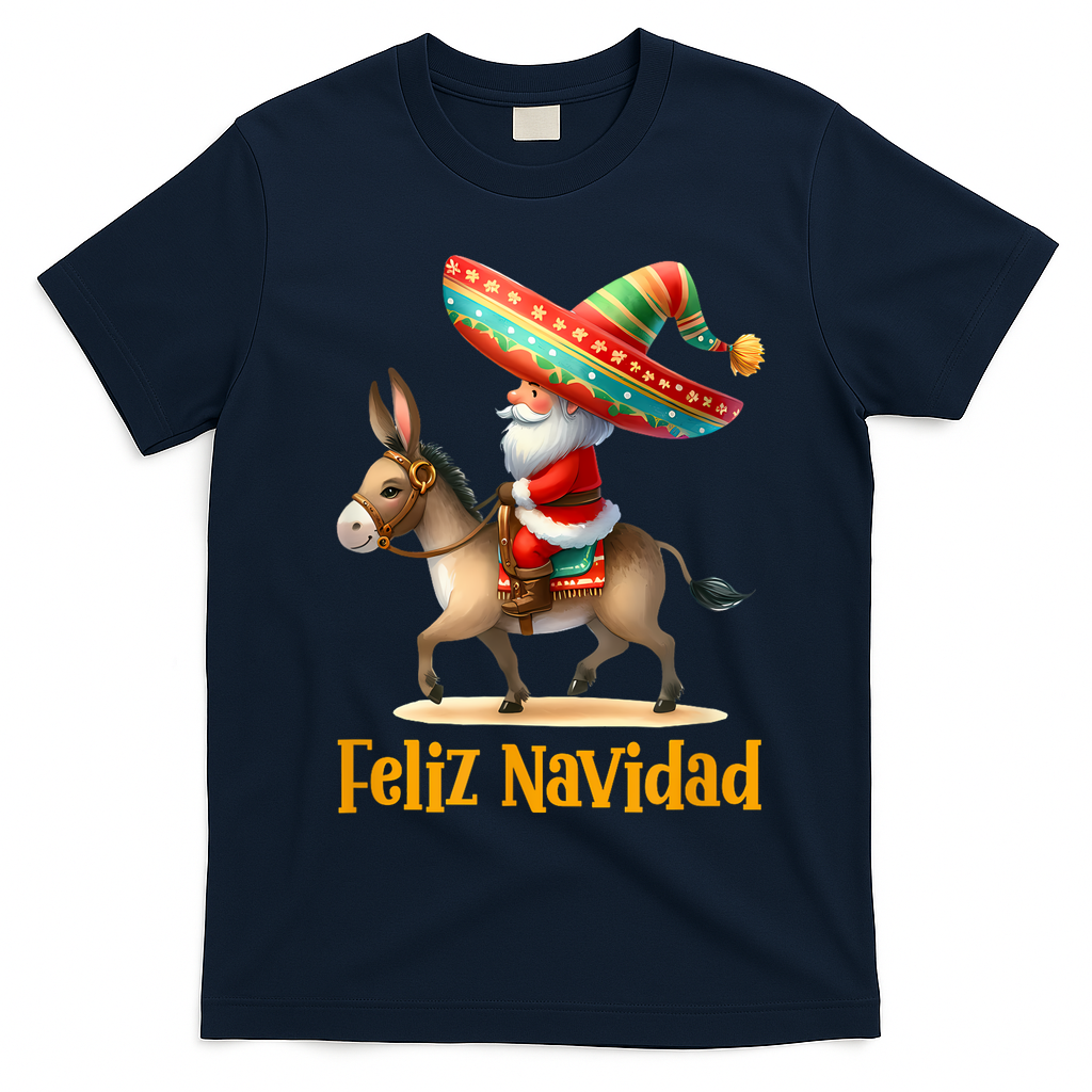 Mexican Santa Riding Donkey Christmas Navidad Mexicana T-Shirt - Navy Blue