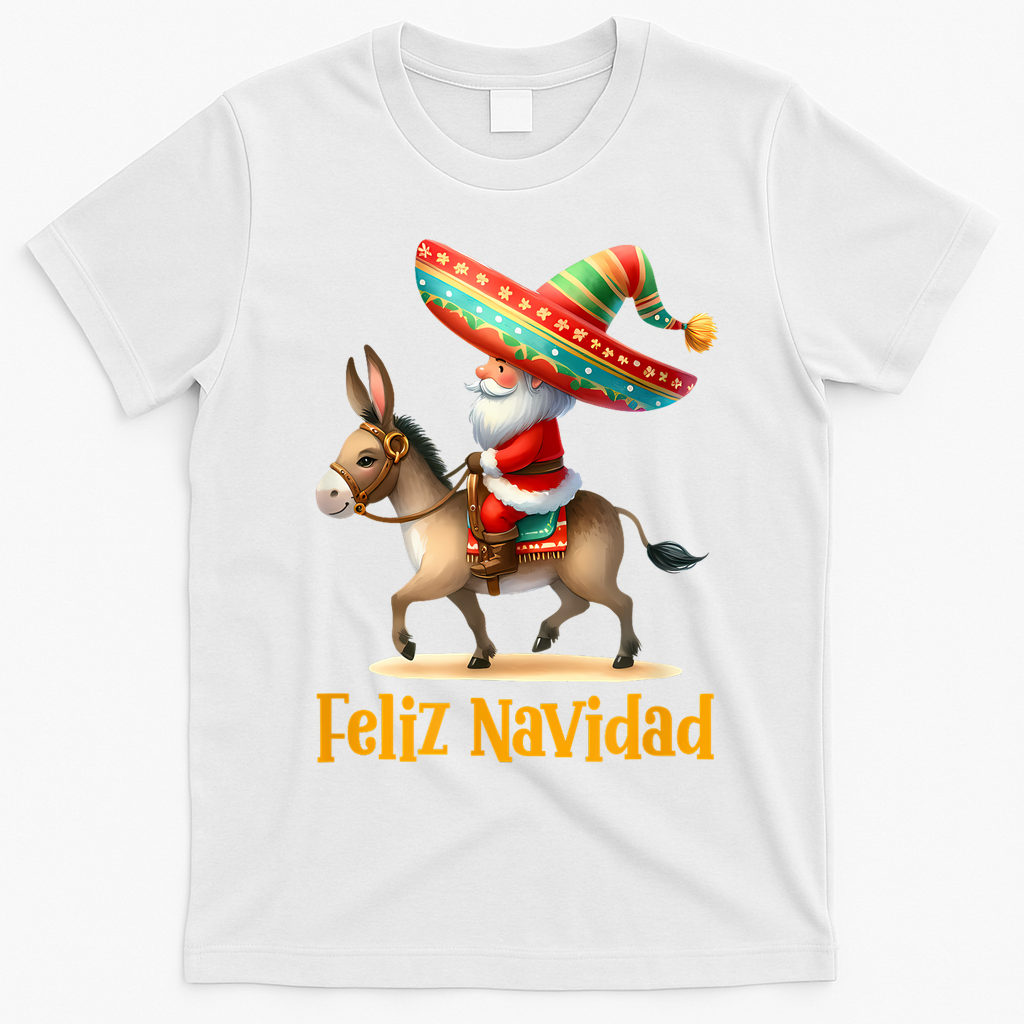 Mexican Santa Riding Donkey Christmas Navidad Mexicana T-Shirt - White