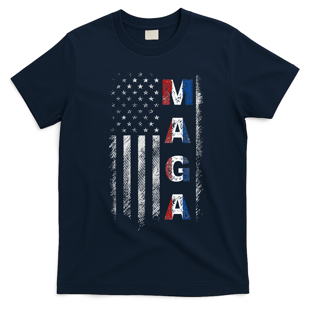 Maga Trump 2024 Us Flag American T-Shirt - Navy Blue