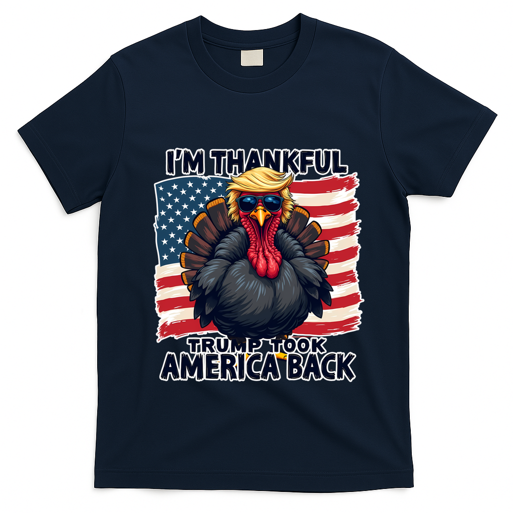 Make Thanksgiving Great Again Funny Turkey Trump American Gift T-Shirt - Navy Blue