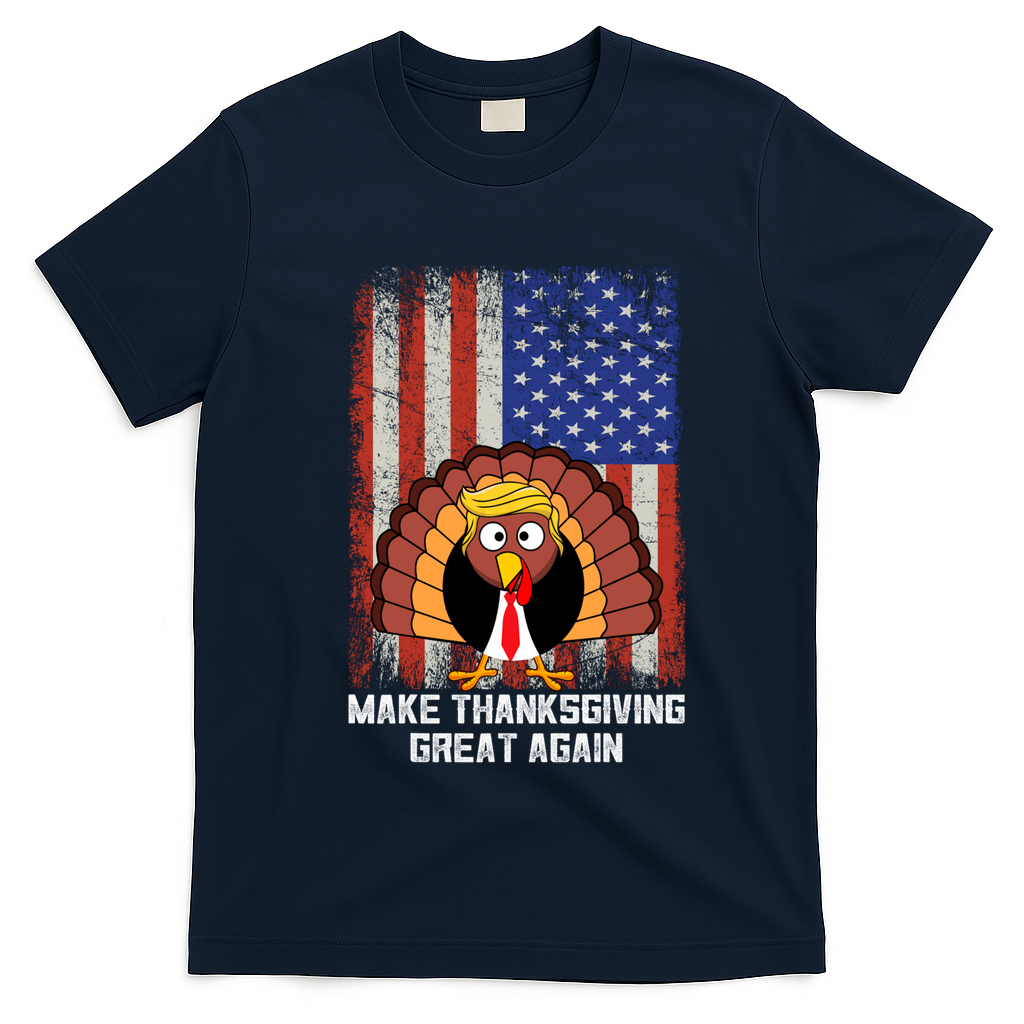 Make Thanksgiving Great Again Funny Trump Turkey Gift T-Shirt - Navy Blue