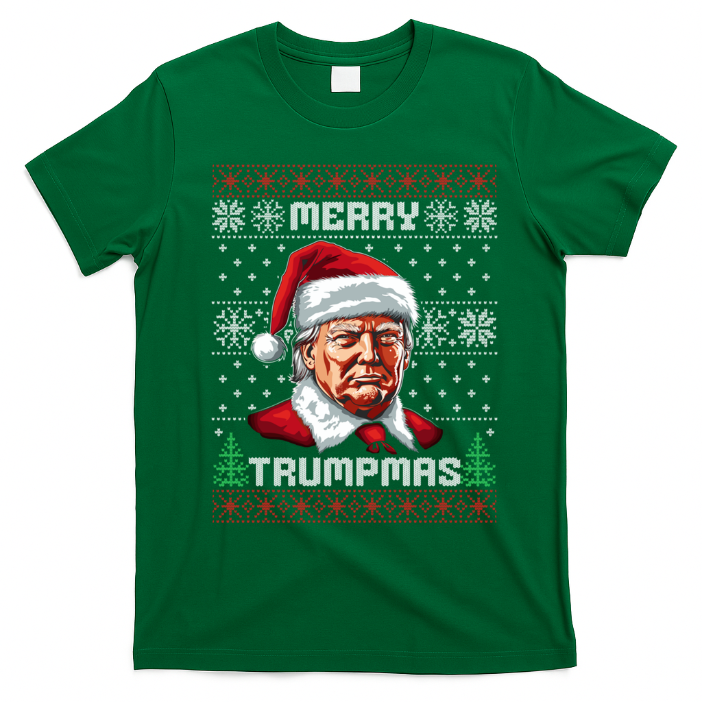 Merry Trumpmas Santa Trump Christmas Vintage Ugly Gift T-Shirt - Irish Green