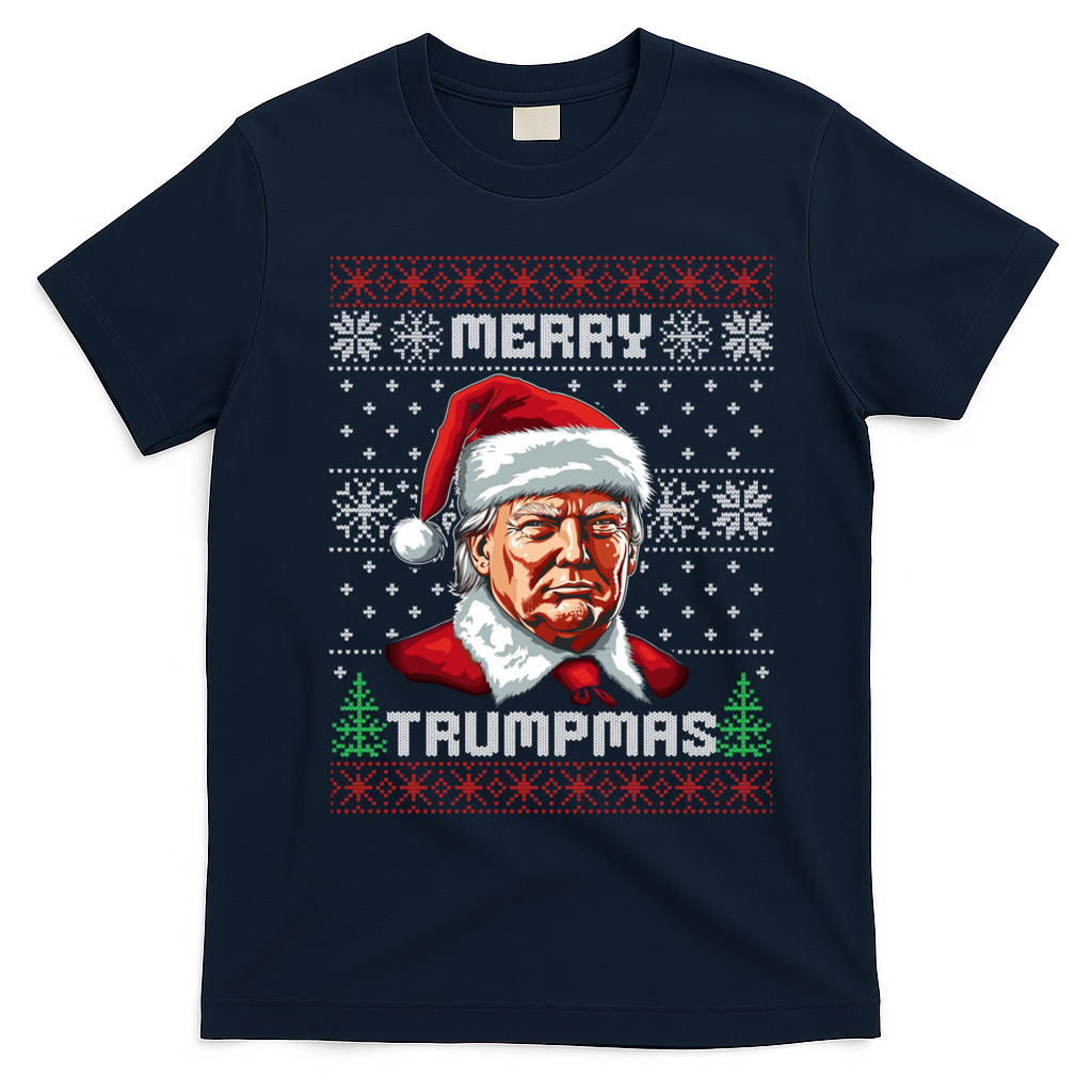 Merry Trumpmas Santa Trump Christmas Vintage Ugly Gift T-Shirt - Navy Blue