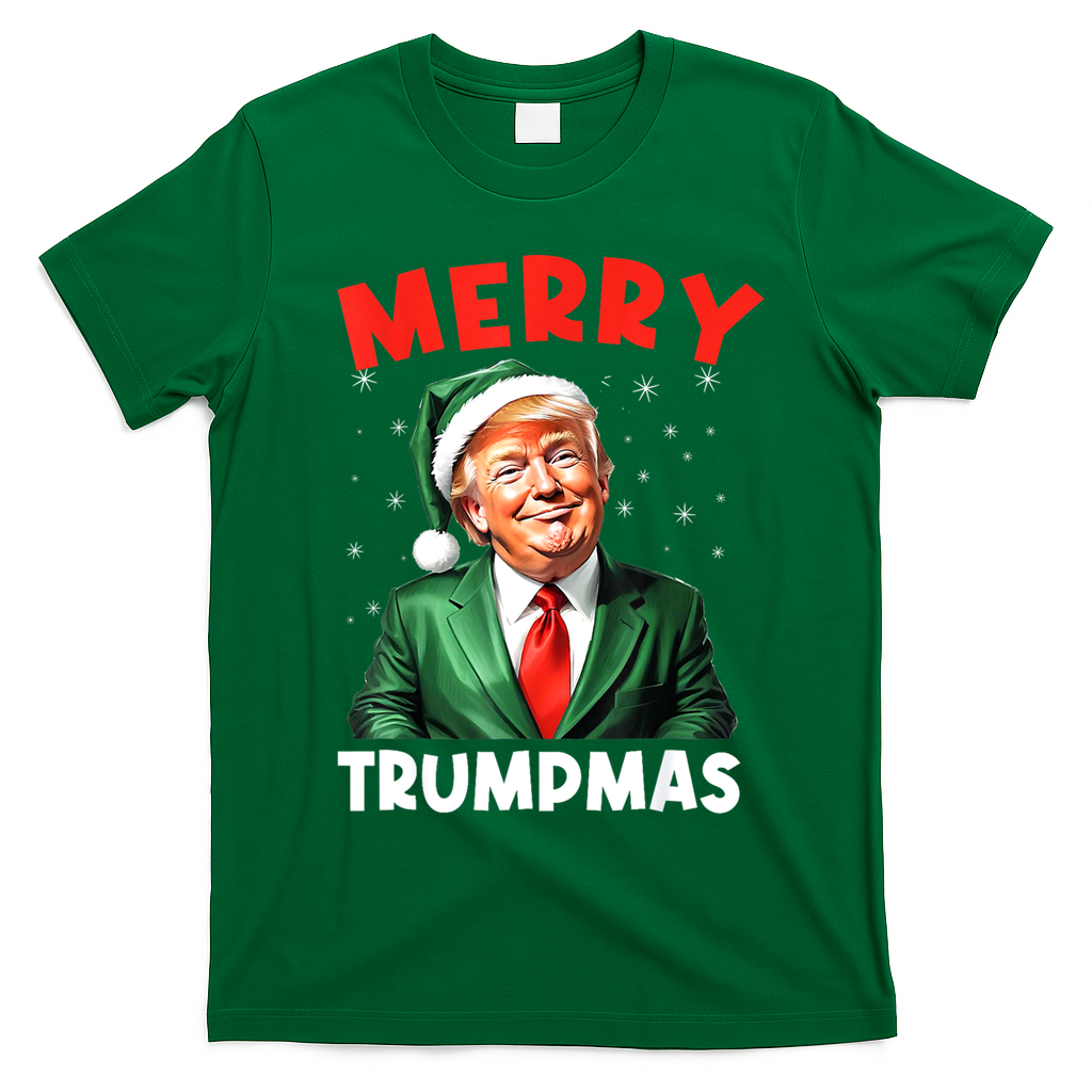 Merry Trumpmas Trump Christmas Santa Hat Gift T-Shirt - Irish Green