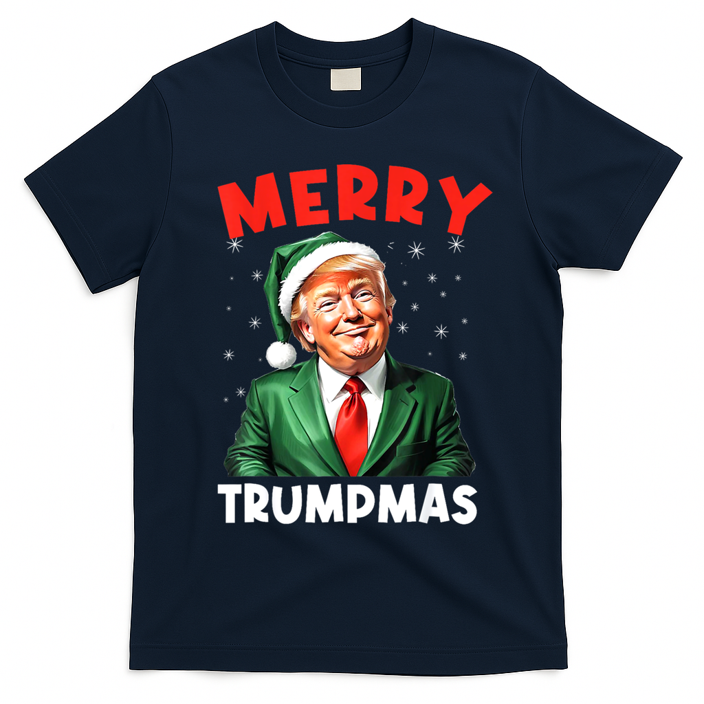 Merry Trumpmas Trump Christmas Santa Hat Gift T-Shirt - Navy Blue