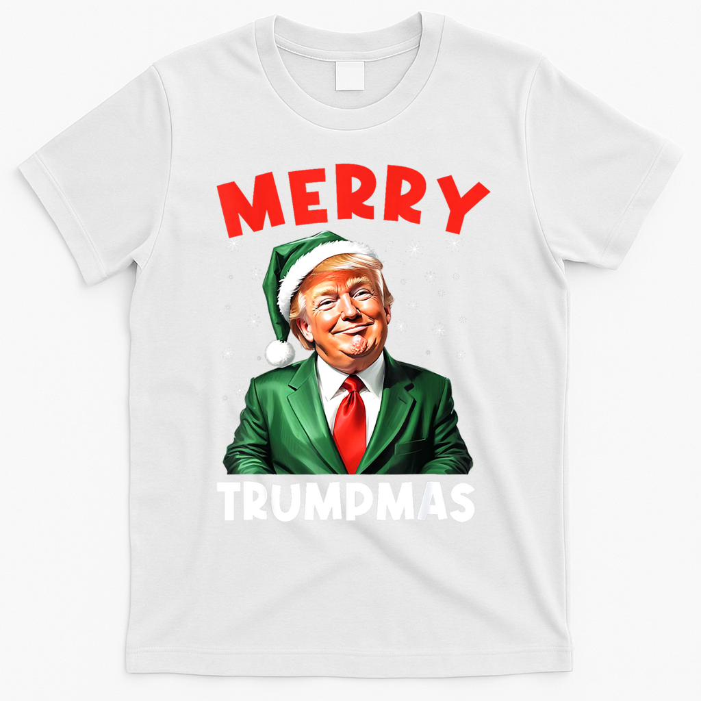 Merry Trumpmas Trump Christmas Santa Hat Gift T-Shirt - White