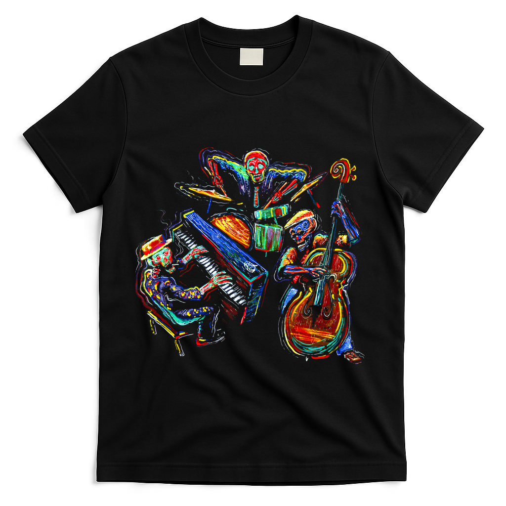 Dancing Skeleton Music Band T-Shirt - Black