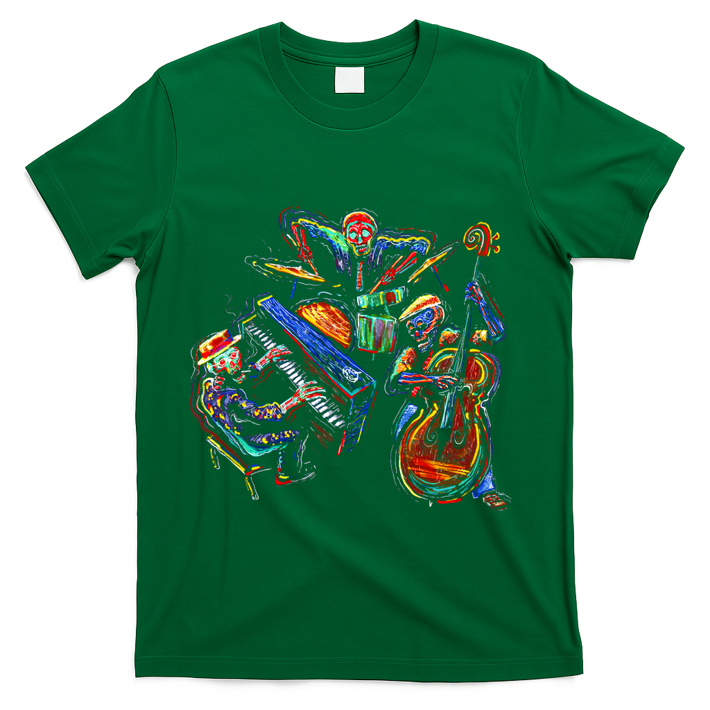 Dancing Skeleton Music Band T-Shirt - Green