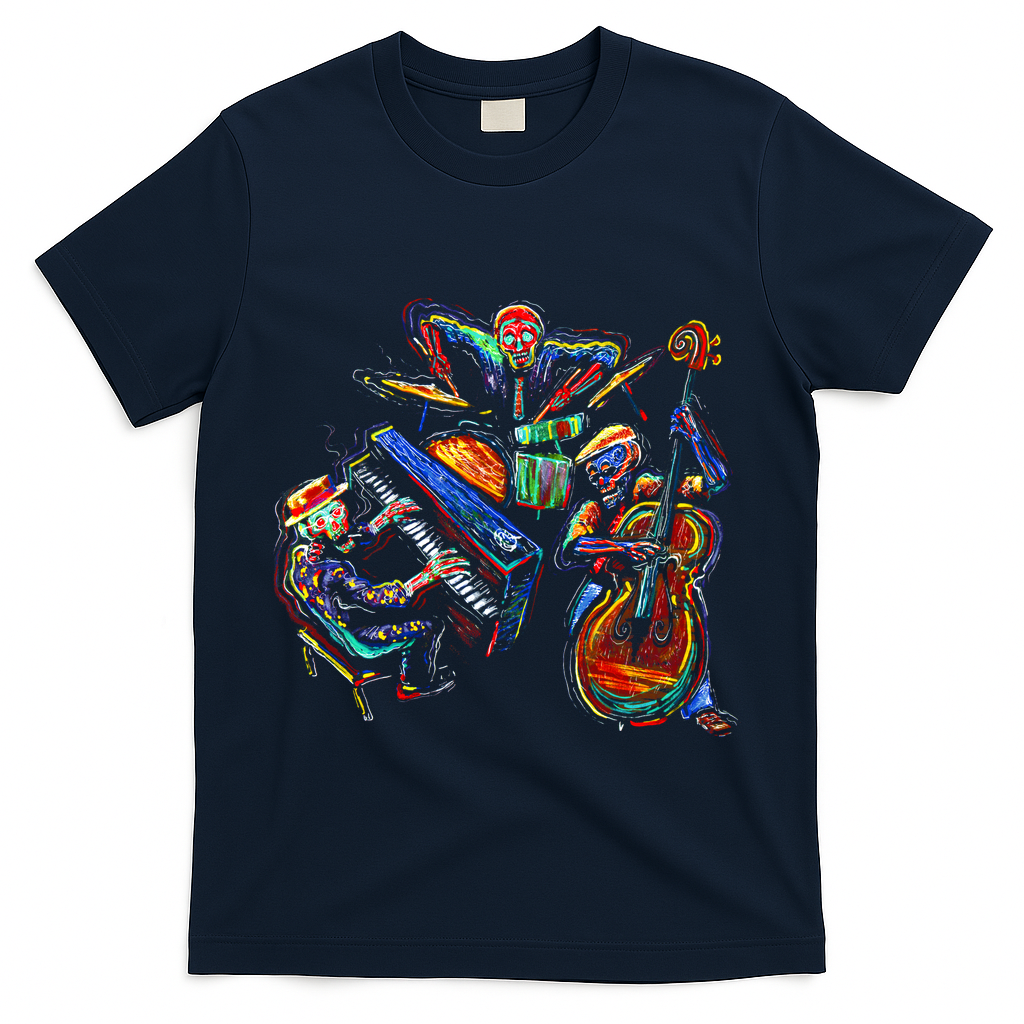 Dancing Skeleton Music Band T-Shirt - Navy