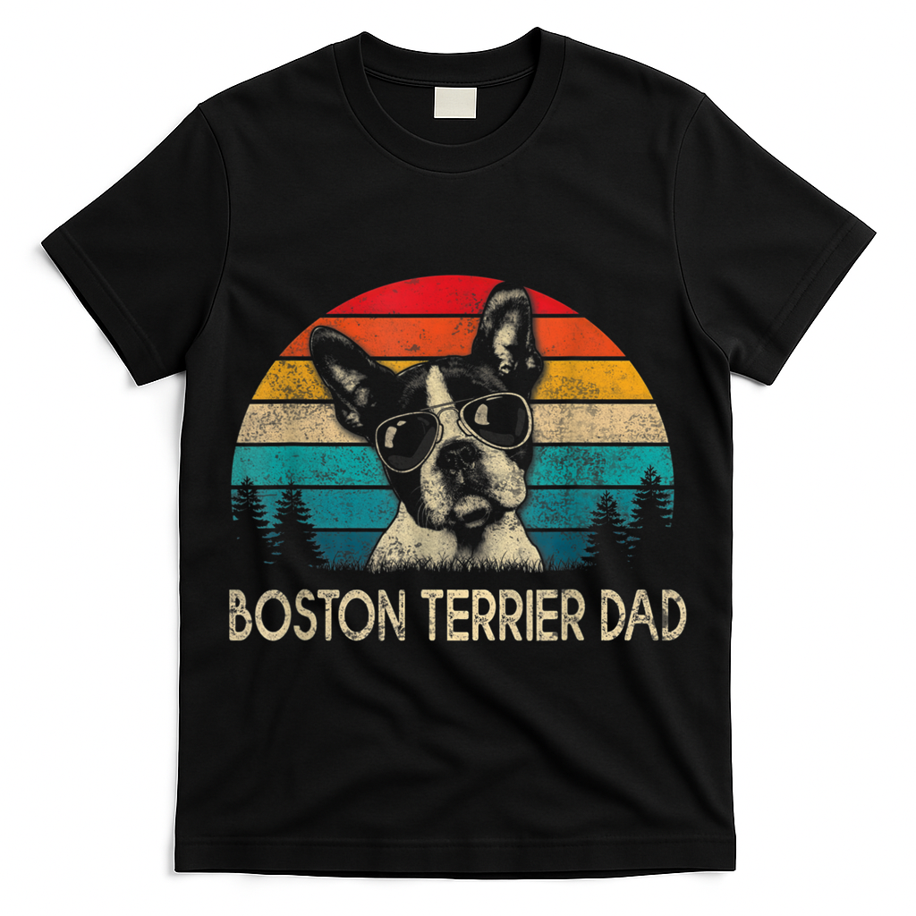 Men Vintage Boston Terrier Dad Dog Dad Fathers Day T-Shirt