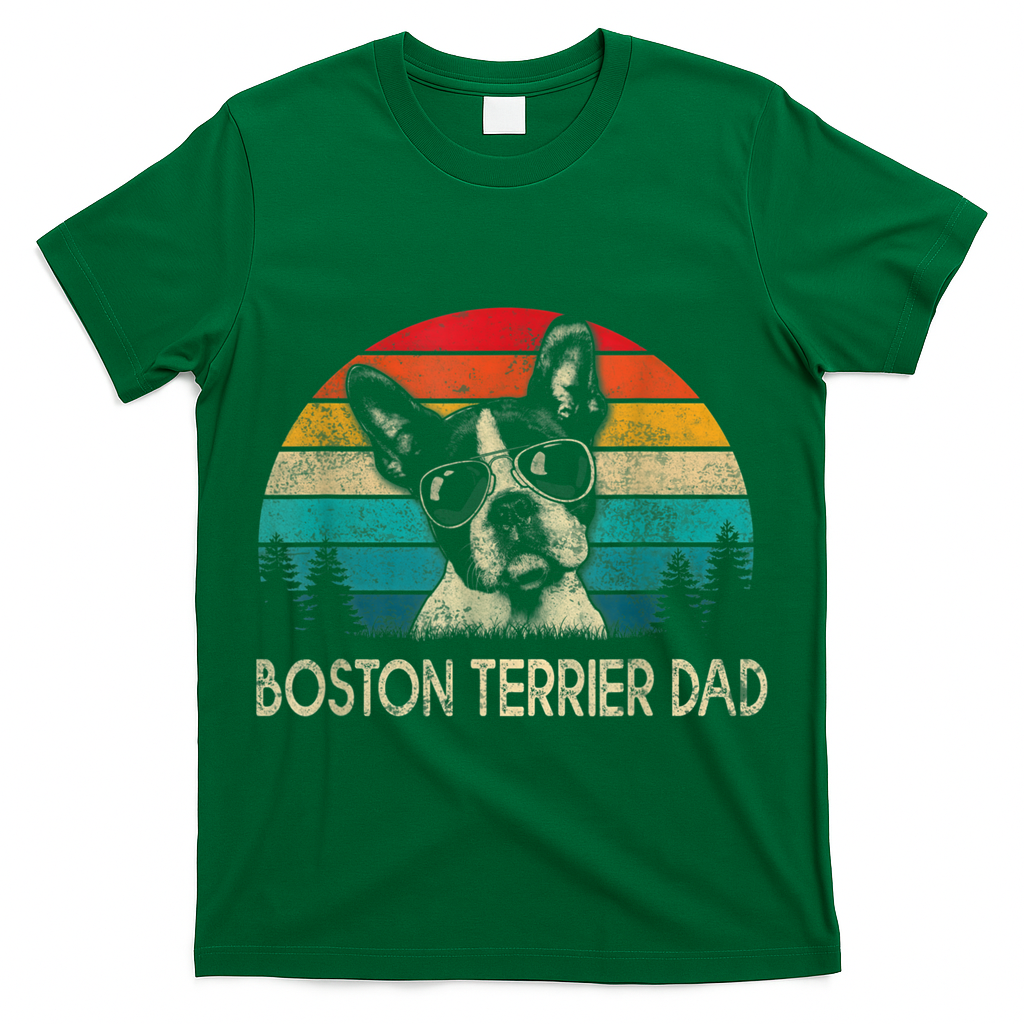 Men Vintage Boston Terrier Dad Dog Dad Fathers Day T-Shirt