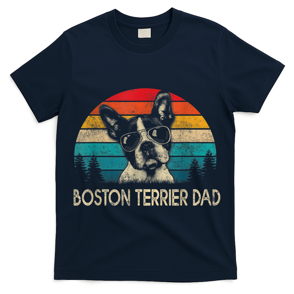 Men Vintage Boston Terrier Dad Dog Dad Fathers Day T-Shirt