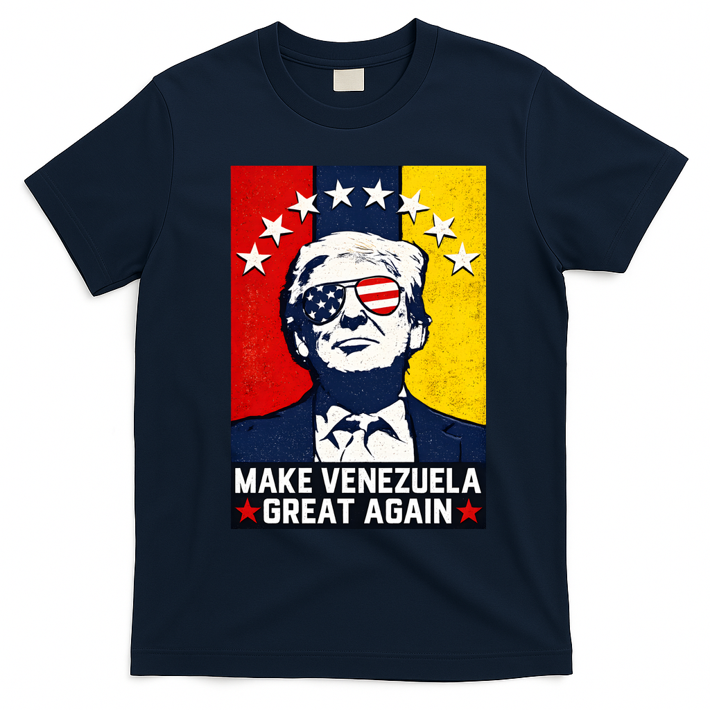 Make Venezuela Great Again Funny Donald Trump T-Shirt - Navy Blue