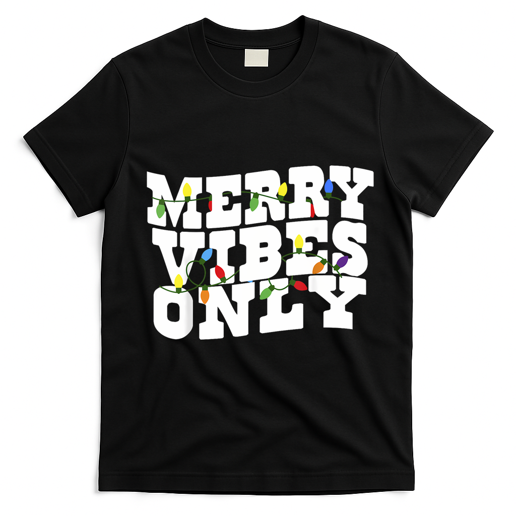 Merry Vibes Only Christmas Light T-Shirt - Black