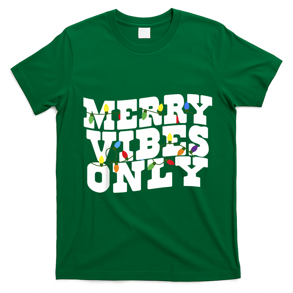 Merry Vibes Only Christmas Light T-Shirt - Irish Green