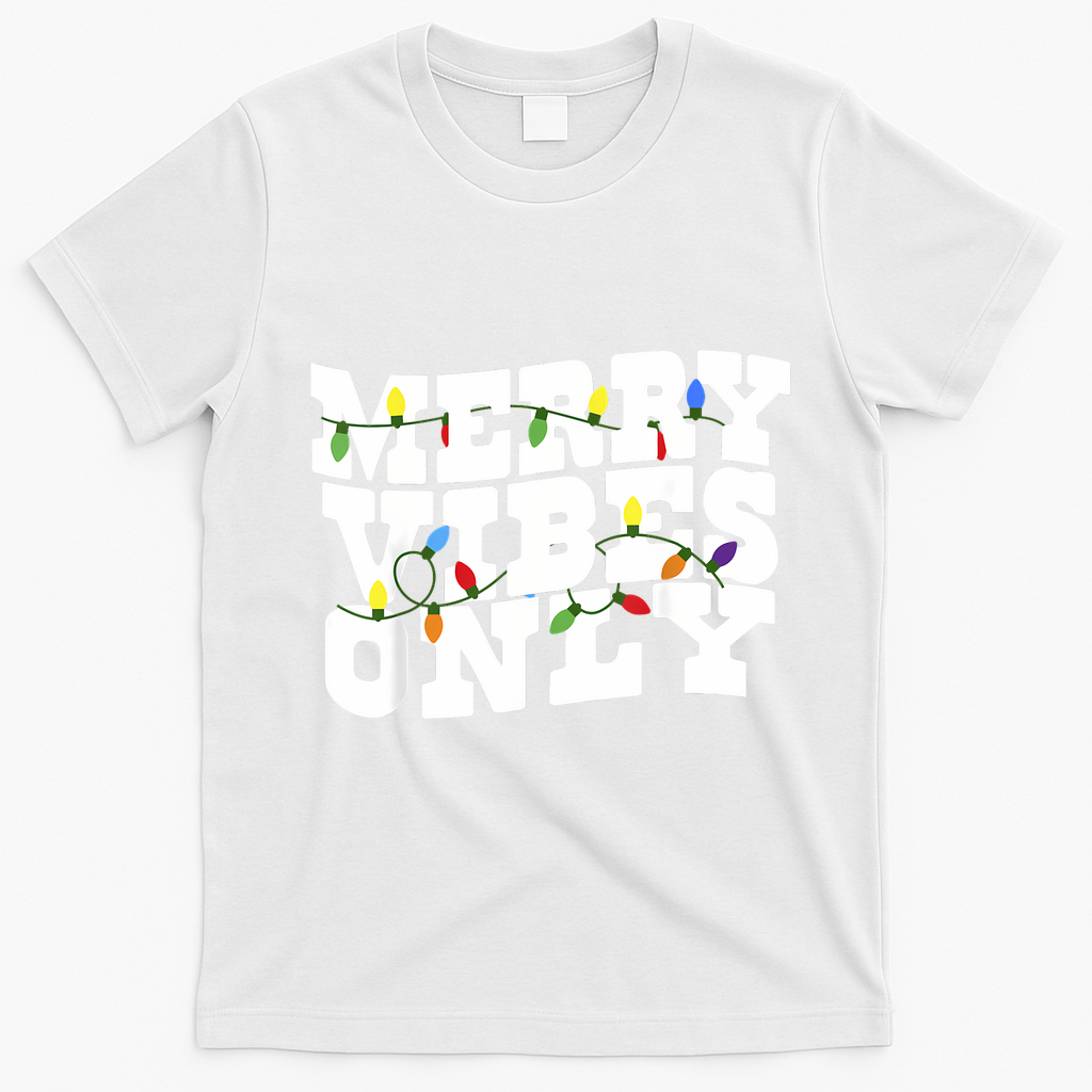 Merry Vibes Only Christmas Light T-Shirt - White