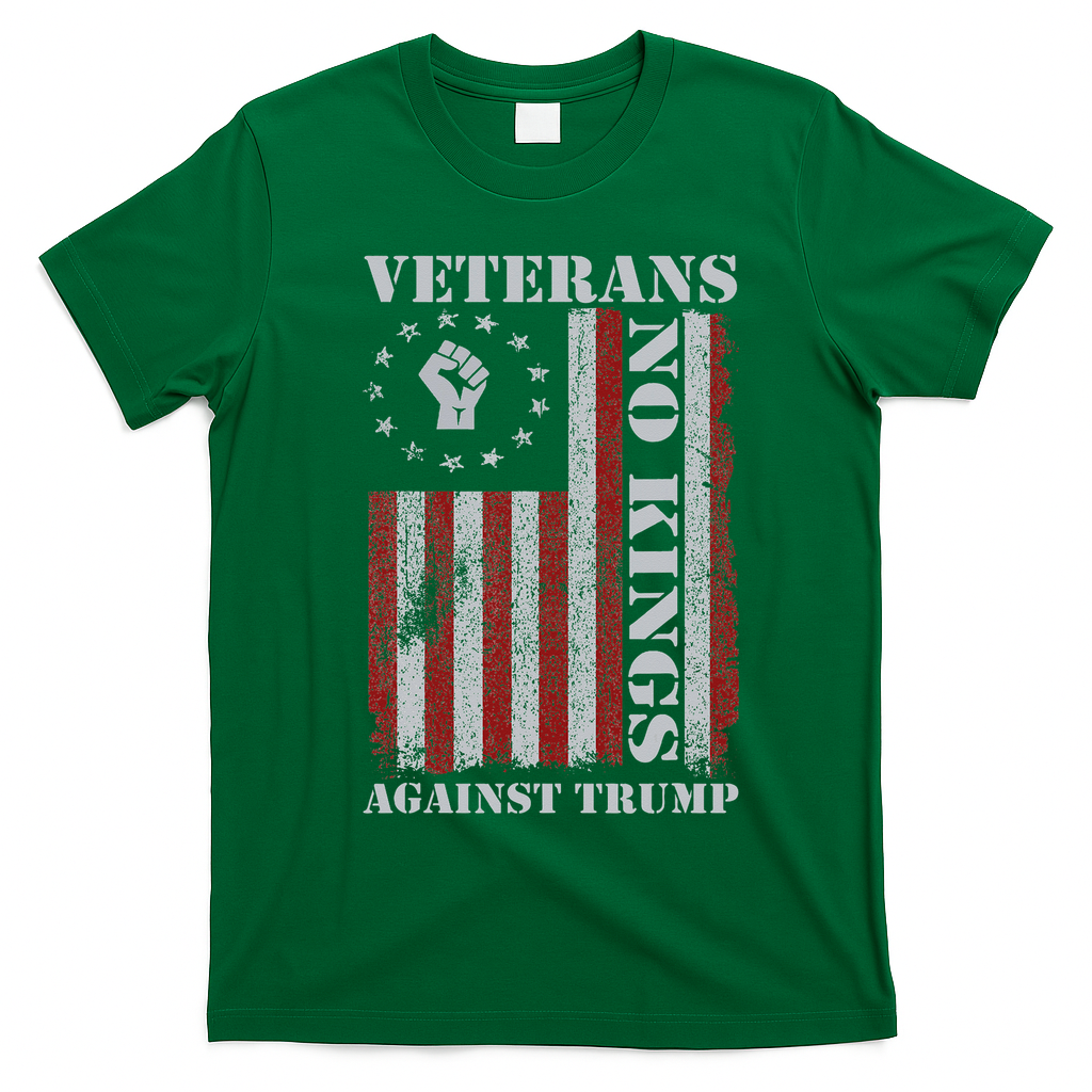 Military Veterans Protest USA Flag No Kings America Protest Gift T-Shirt - Irish Green