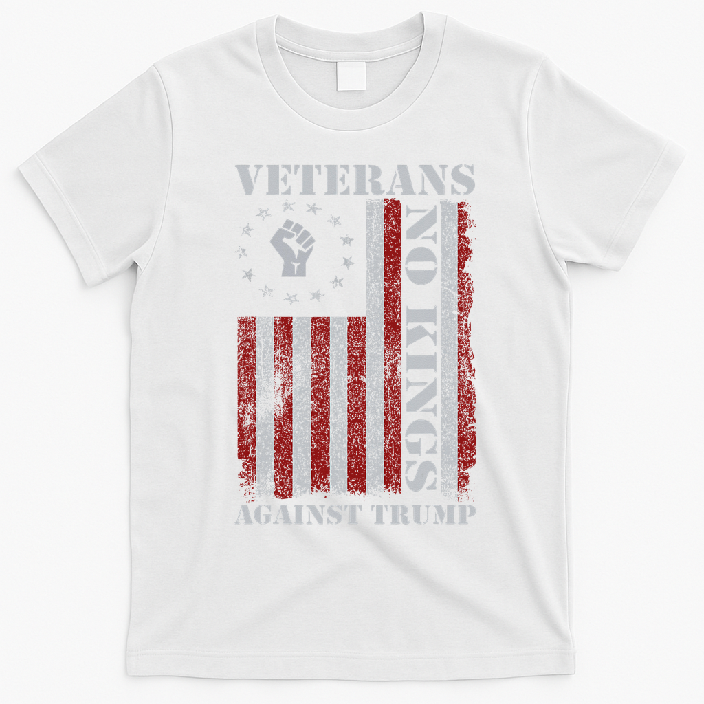 Military Veterans Protest USA Flag No Kings America Protest Gift T-Shirt - White