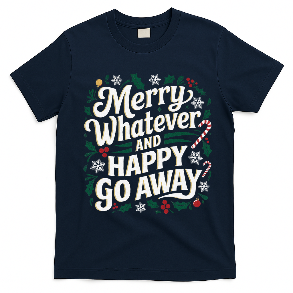 Merry Whatever And Happy Go Away Christmas Funny Quote T-Shirt - Navy Blue