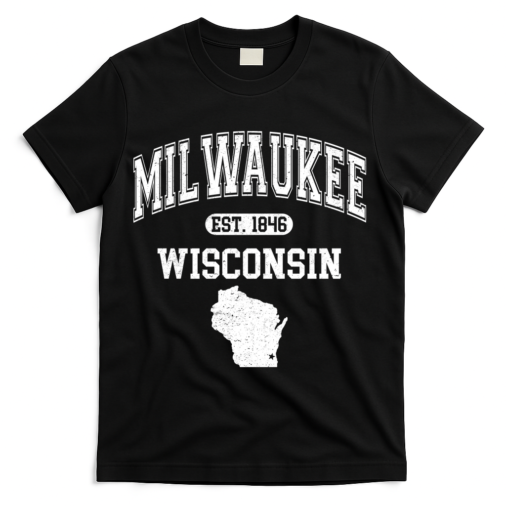 Milwaukee Wisconsin Est 1846 Varsity T-Shirt - Black