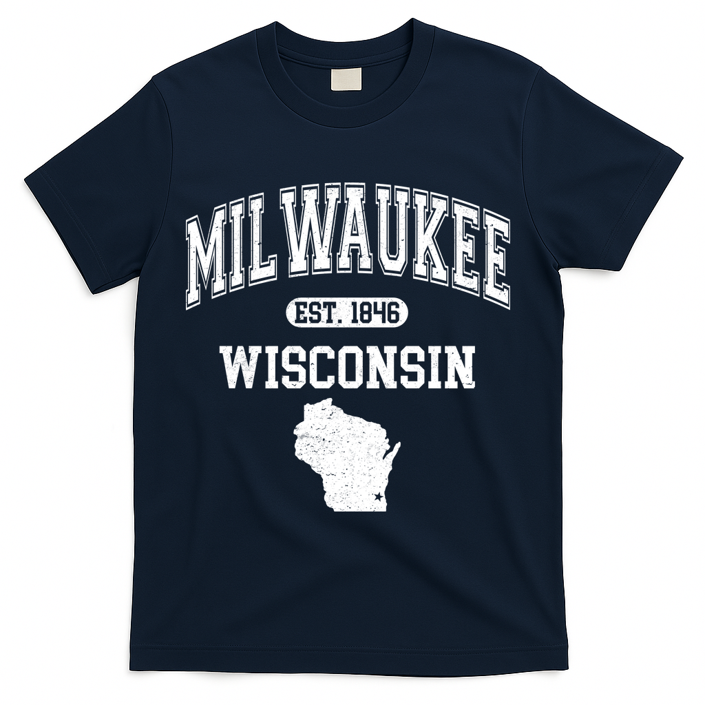 Milwaukee Wisconsin Est 1846 Varsity T-Shirt - Navy