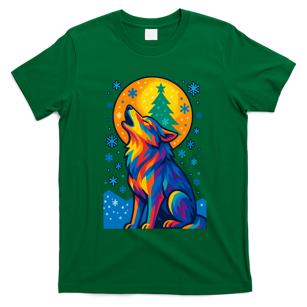 Moonlit Wolf On A Christmas Night T-Shirt - Irish Green