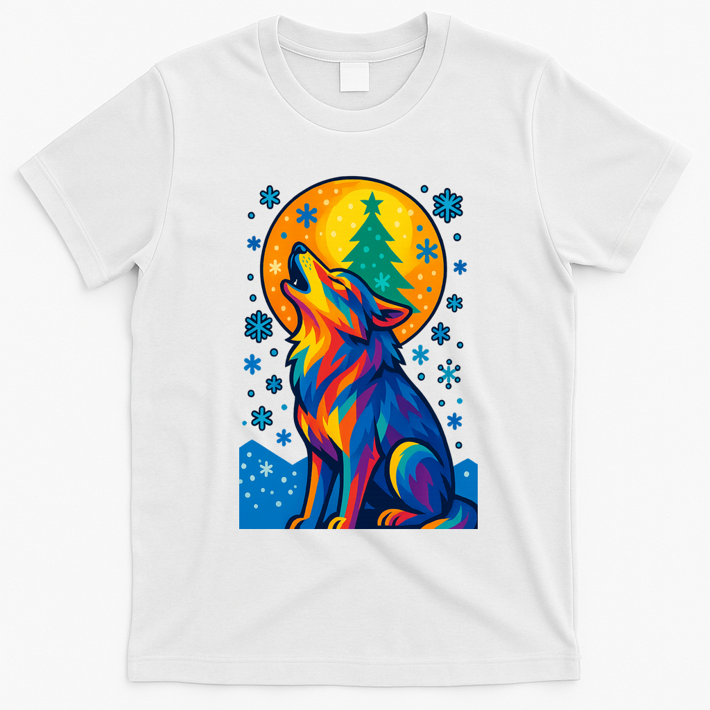 Moonlit Wolf On A Christmas Night T-Shirt - White