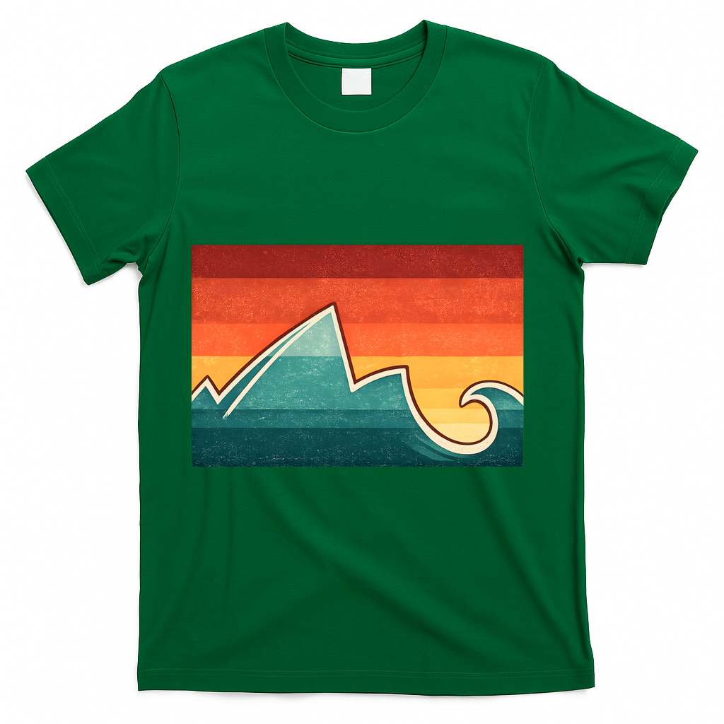 Mountain Wave Ocean Sunset T-Shirt - Green