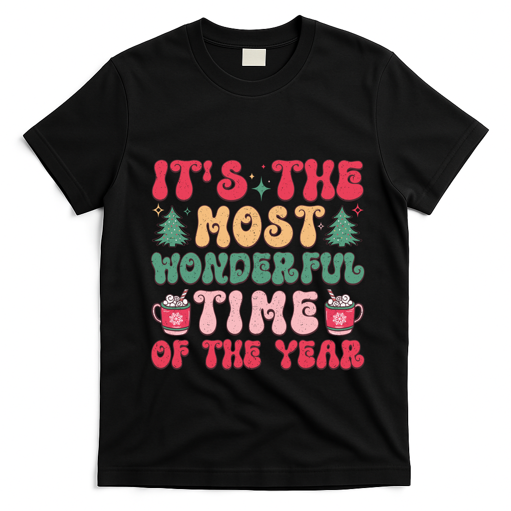 Most Wonderful Time Of The Year Festive Graphic T-Shirt - Black