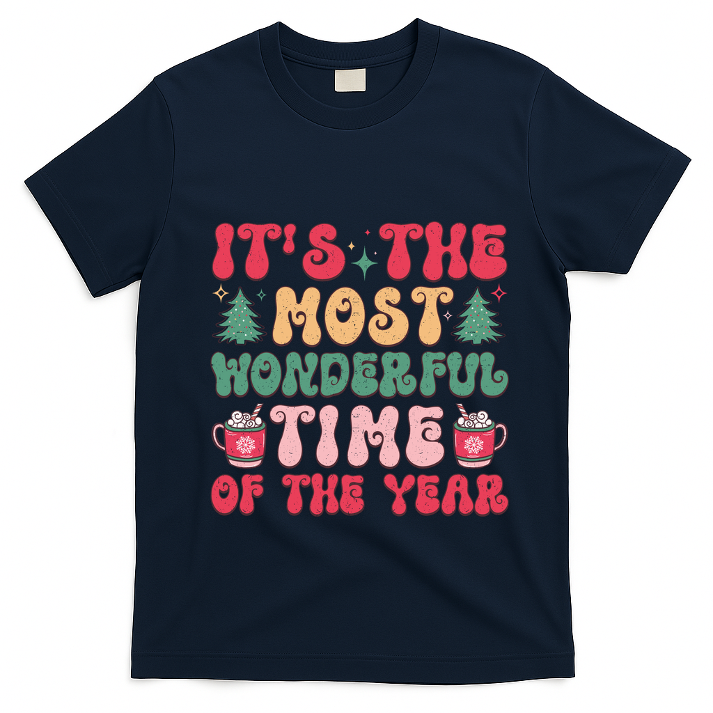 Most Wonderful Time Of The Year Festive Graphic T-Shirt - Navy Blue
