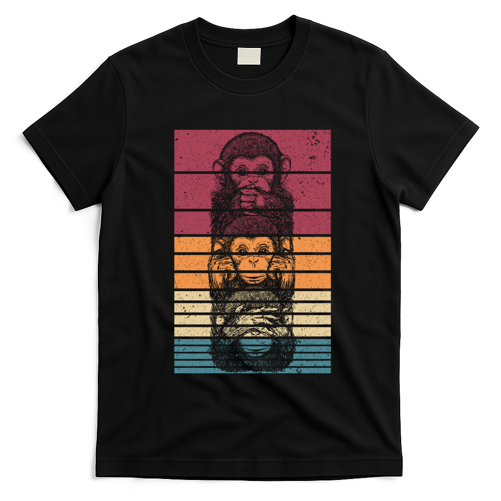 Monkey Zoo Animal Banana Retro Monkey Gift T-Shirt - Black