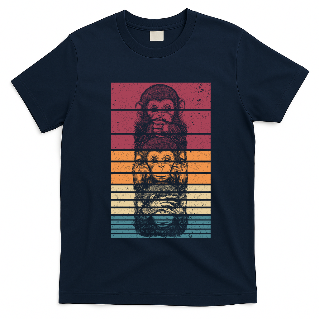 Monkey Zoo Animal Banana Retro Monkey Gift T-Shirt - Navy Blue