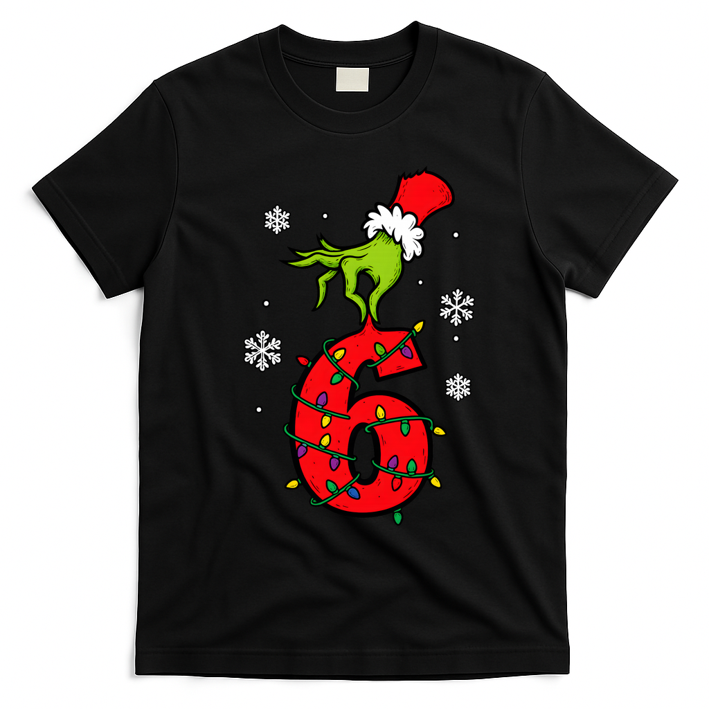 Number 6 Matching 67 Meme 6-7 Family Christmas T-Shirt - Black