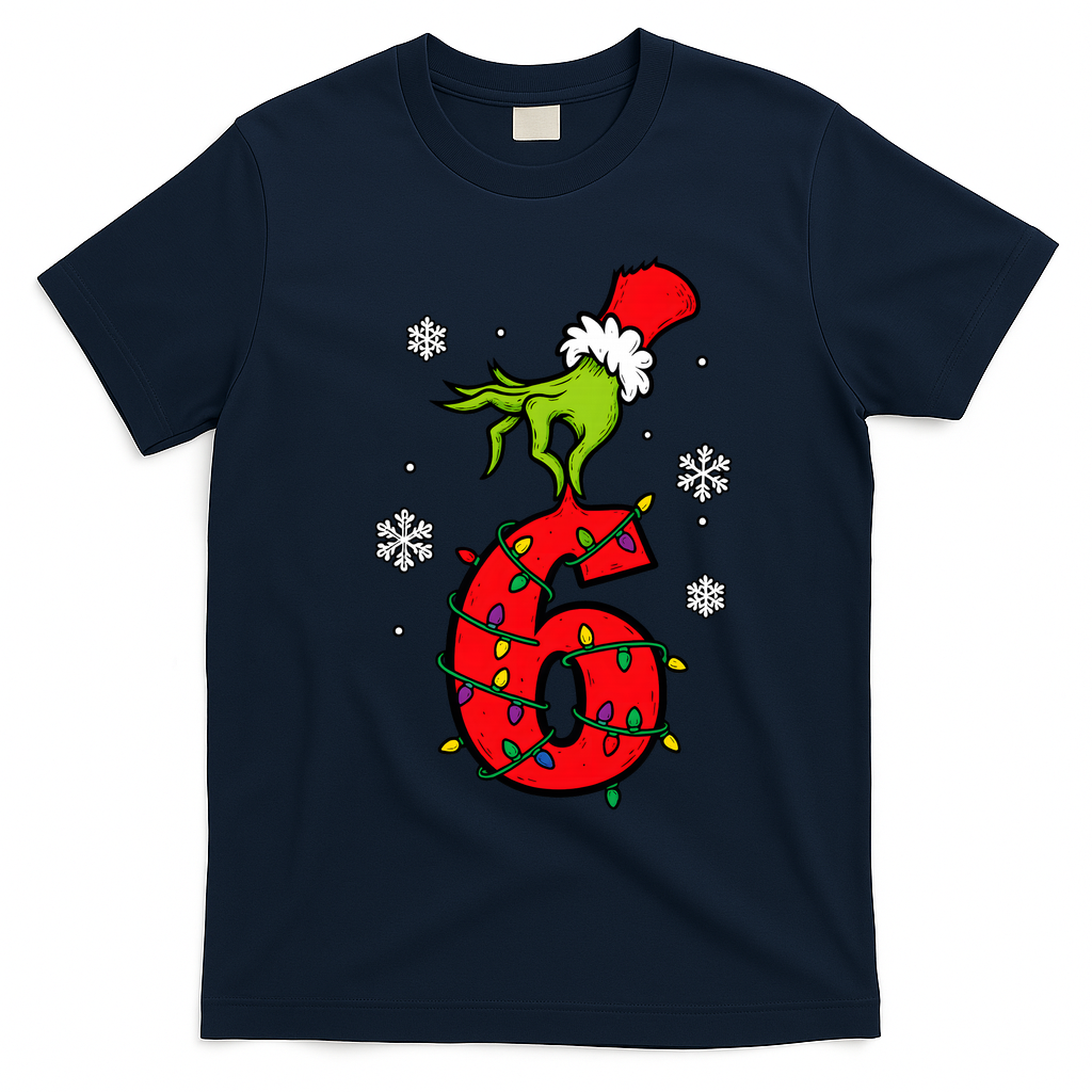Number 6 Matching 67 Meme 6-7 Family Christmas T-Shirt - Navy Blue
